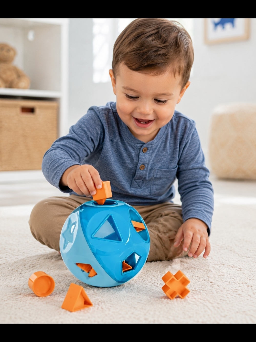 Tupperware Blue Shape O Ball with Orange Blocks - Kids Learning Toy, New!